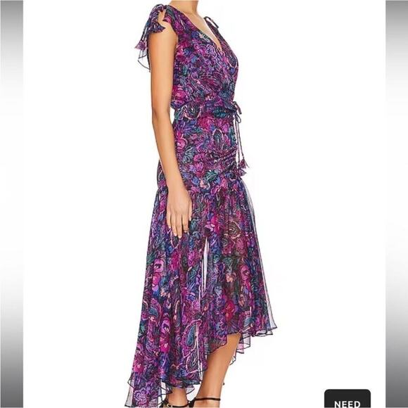 Misa Colette Ruched Floral Midi Dress Size Medium - Picture 5 of 14
